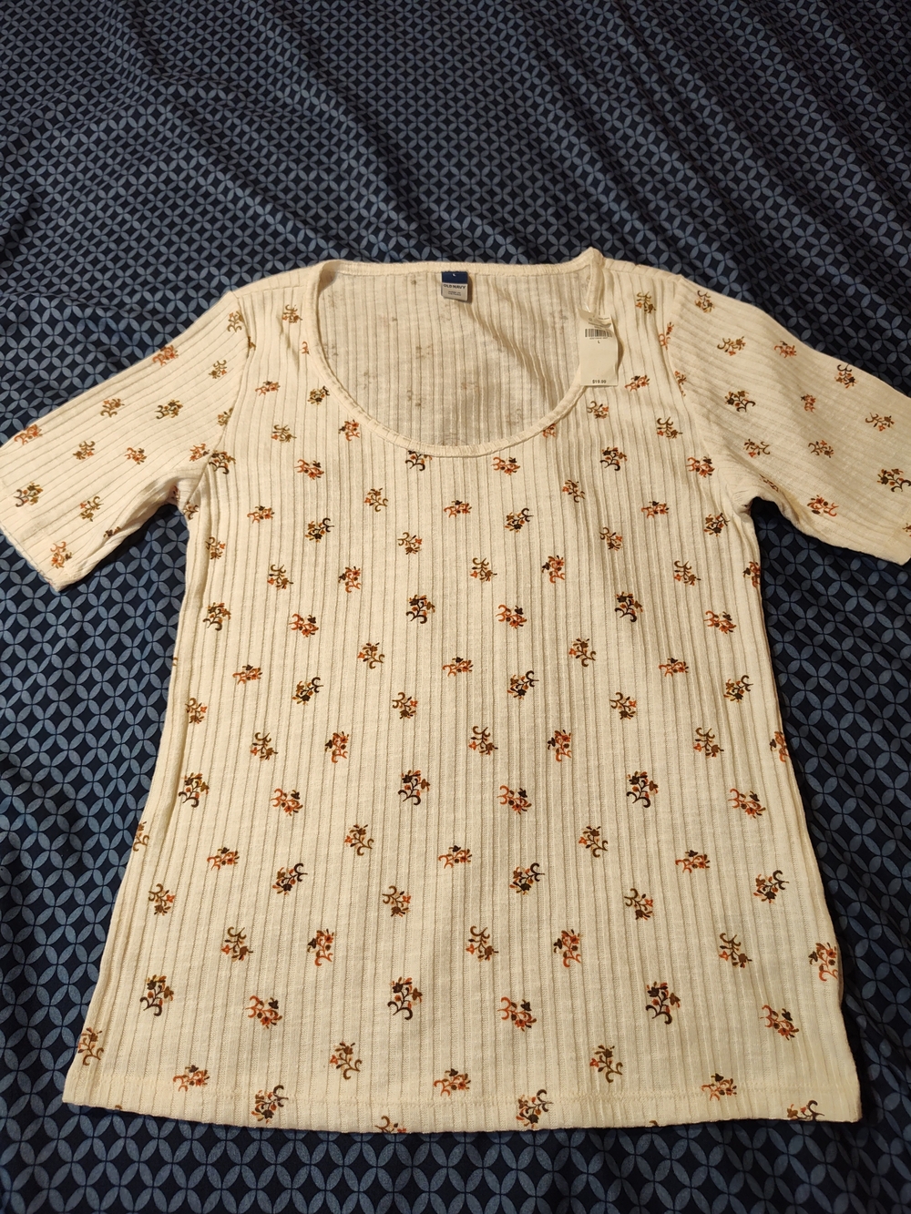 Old Navy Cream Ribbed Scoop Neck Tee with Brown & Rust Floral Print